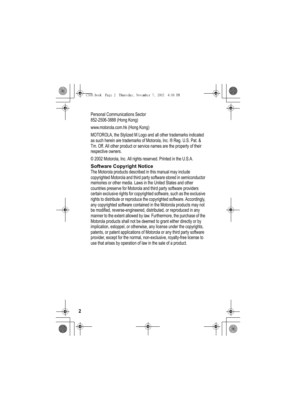 Motorola C300 User Manual | Page 2 / 140