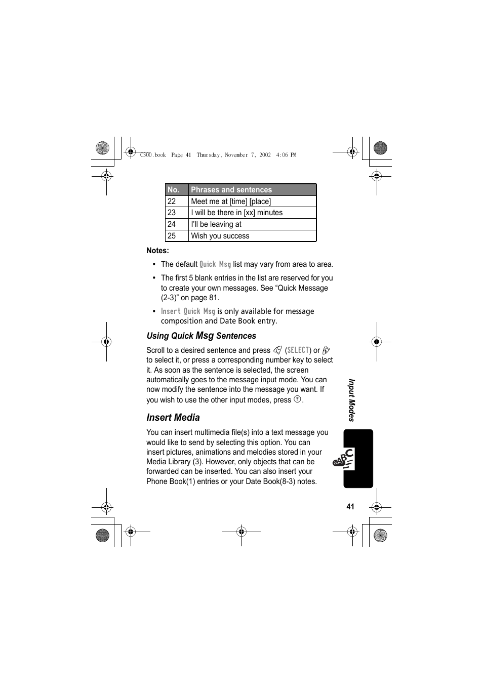 Insert media | Motorola C300 User Manual | Page 41 / 140