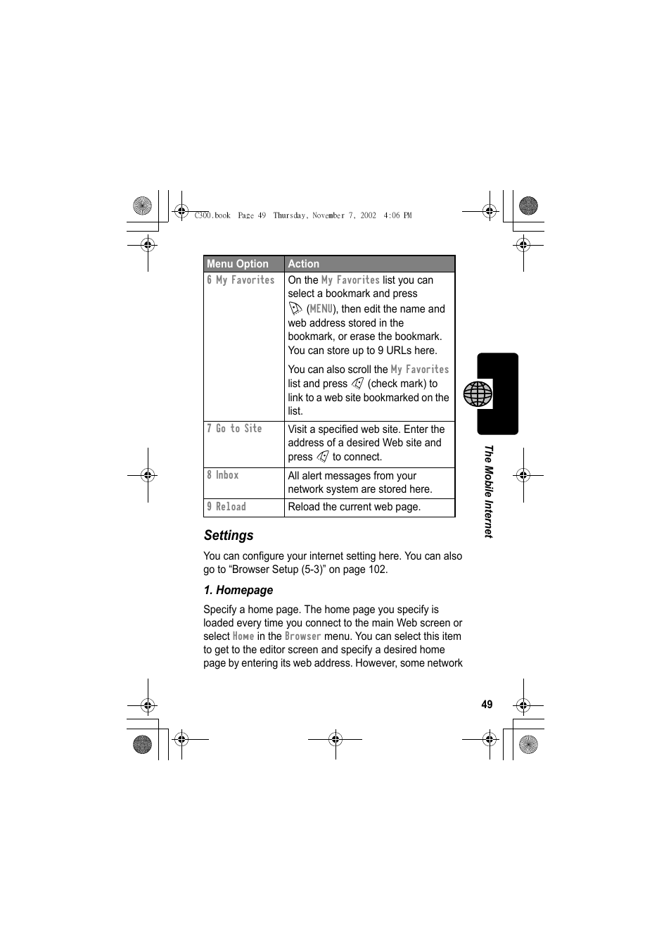 Settings | Motorola C300 User Manual | Page 49 / 140