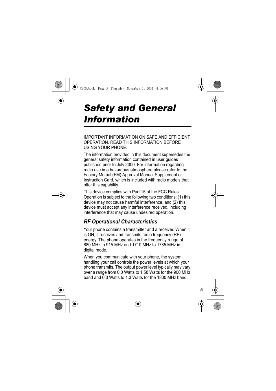 Safety and general information | Motorola C300 User Manual | Page 5 / 140