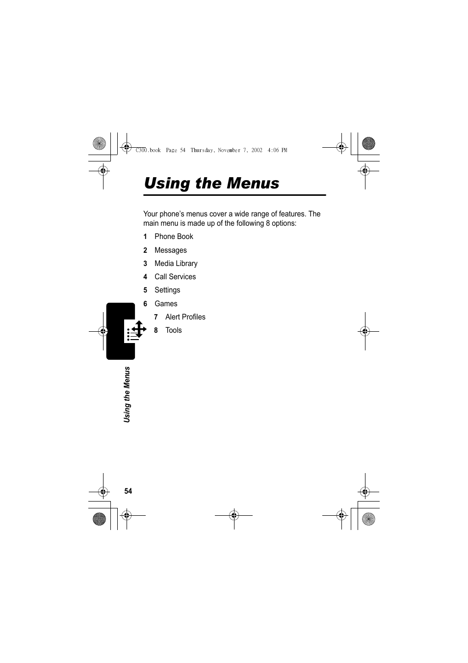 Using the menus | Motorola C300 User Manual | Page 54 / 140