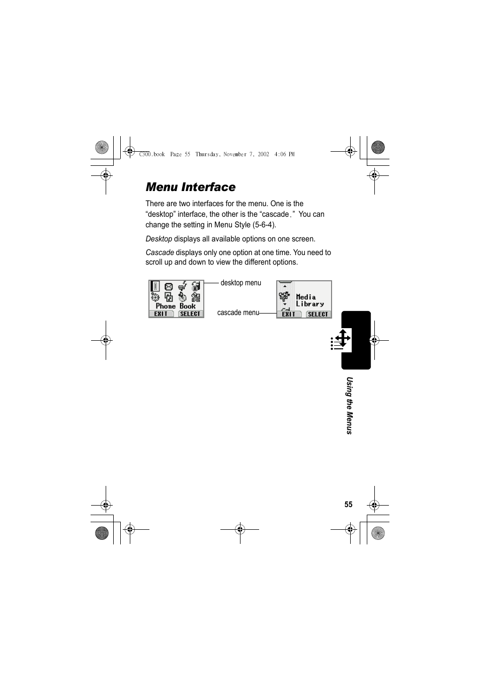 Menu interface | Motorola C300 User Manual | Page 55 / 140