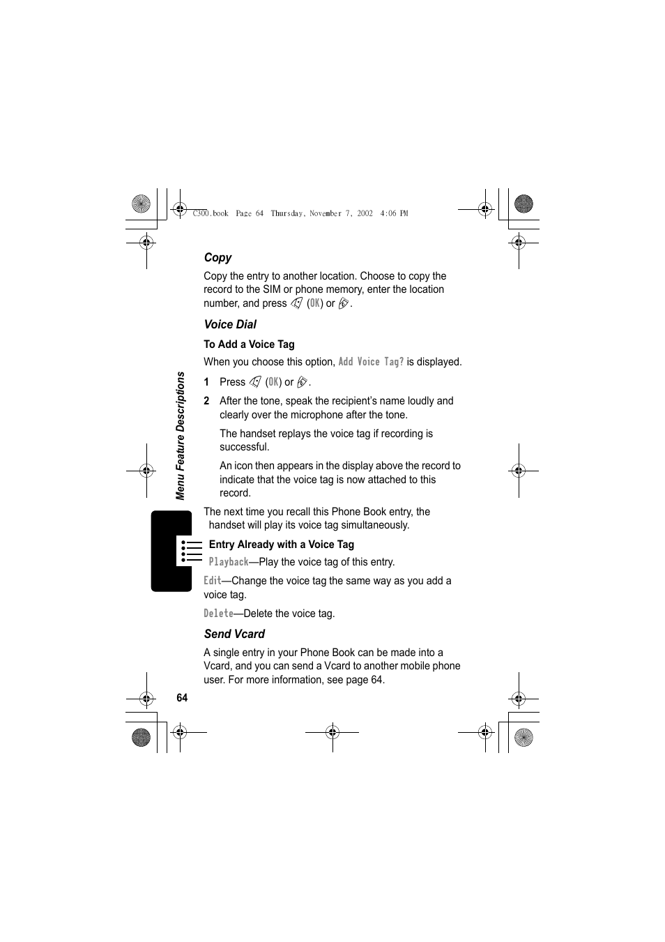 Motorola C300 User Manual | Page 64 / 140