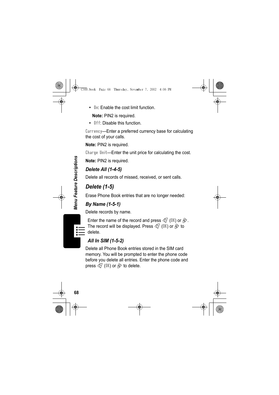 Delete (1-5) | Motorola C300 User Manual | Page 68 / 140