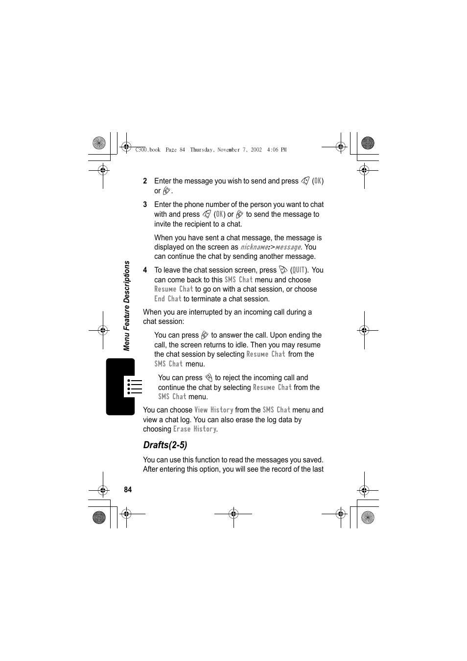 Drafts(2-5) | Motorola C300 User Manual | Page 84 / 140