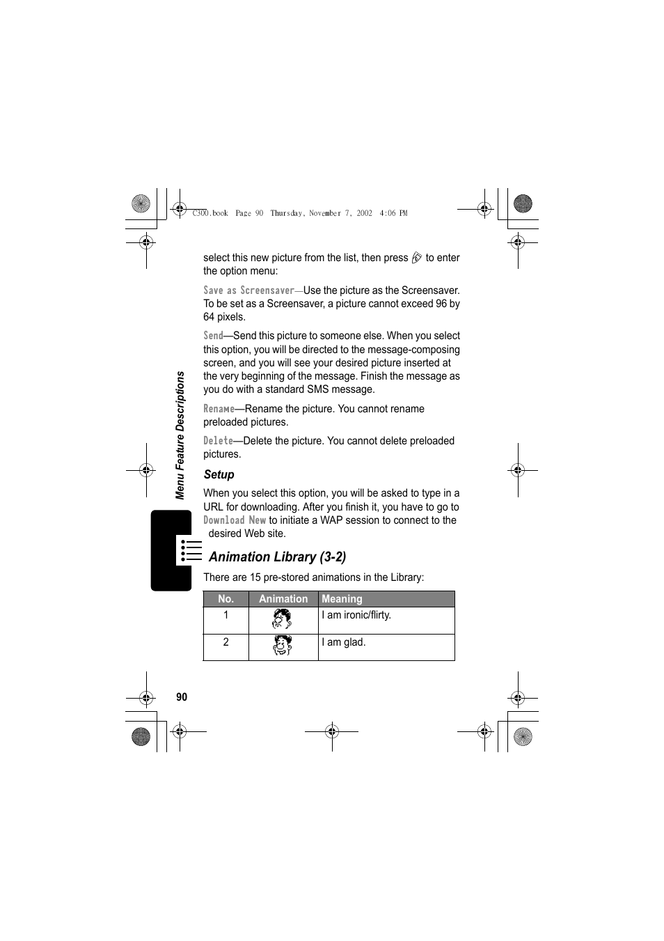 Animation library (3-2) | Motorola C300 User Manual | Page 90 / 140