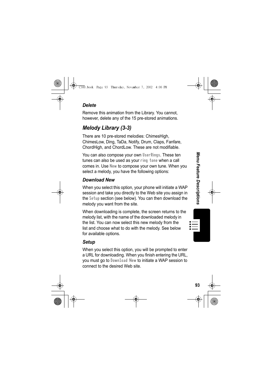 Melody library (3-3) | Motorola C300 User Manual | Page 93 / 140