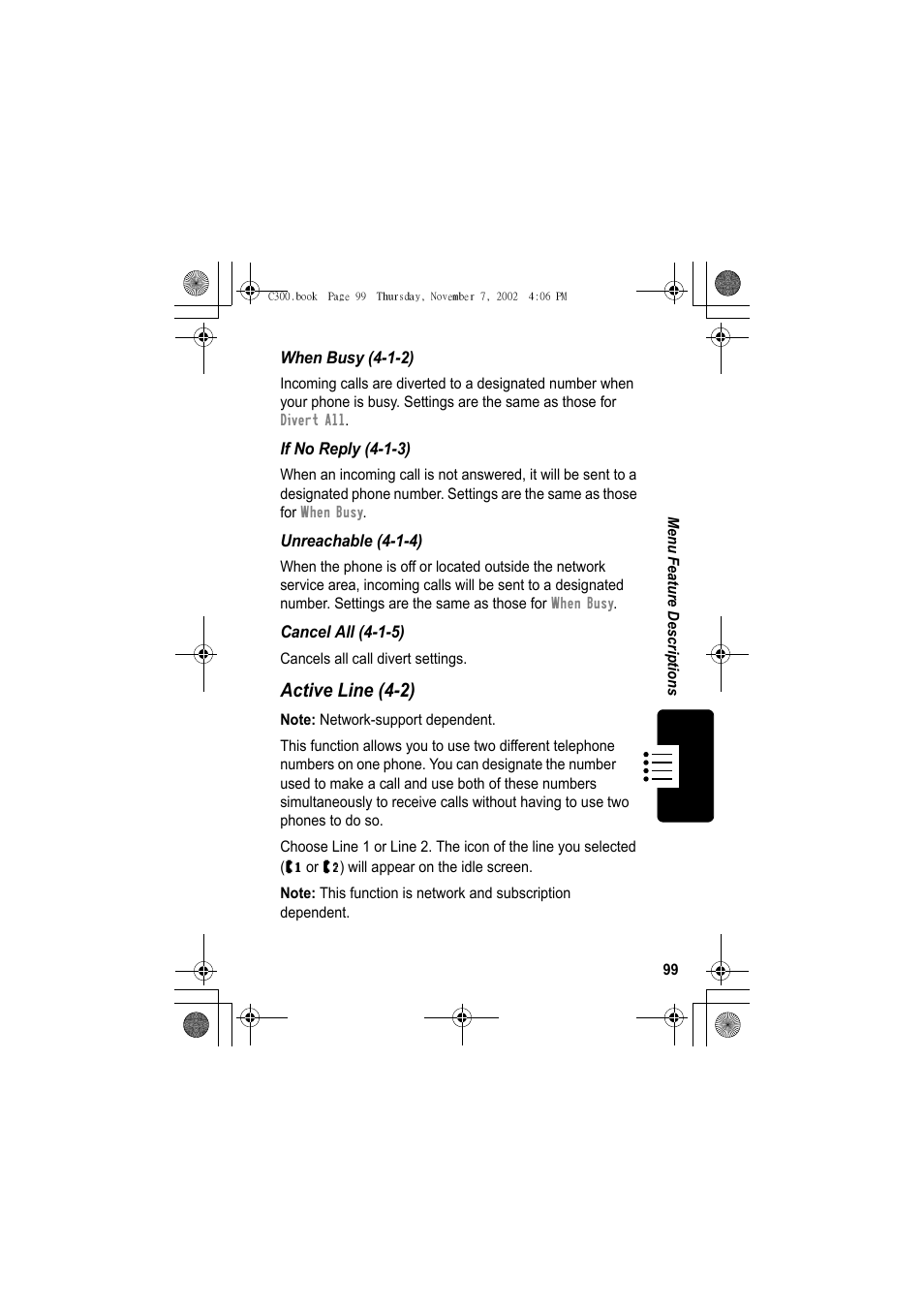 Active line (4-2) | Motorola C300 User Manual | Page 99 / 140