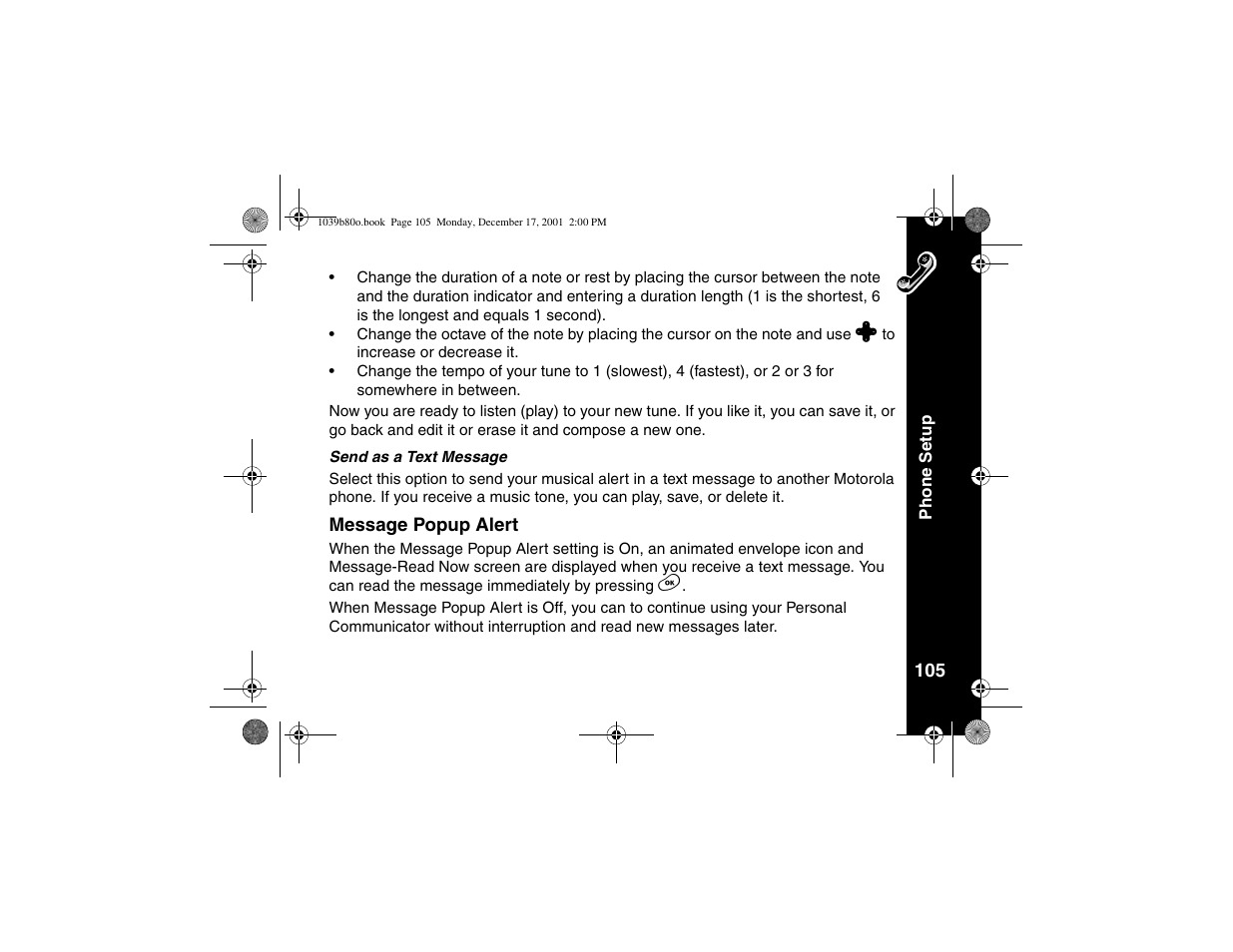 Message popup alert | Motorola V101 User Manual | Page 109 / 178