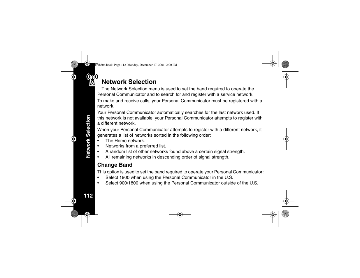 Network selection, Change band | Motorola V101 User Manual | Page 116 / 178