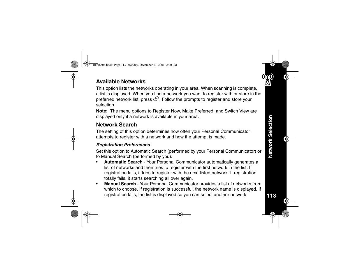 Available networks, Network search, Available networks network search | Motorola V101 User Manual | Page 117 / 178