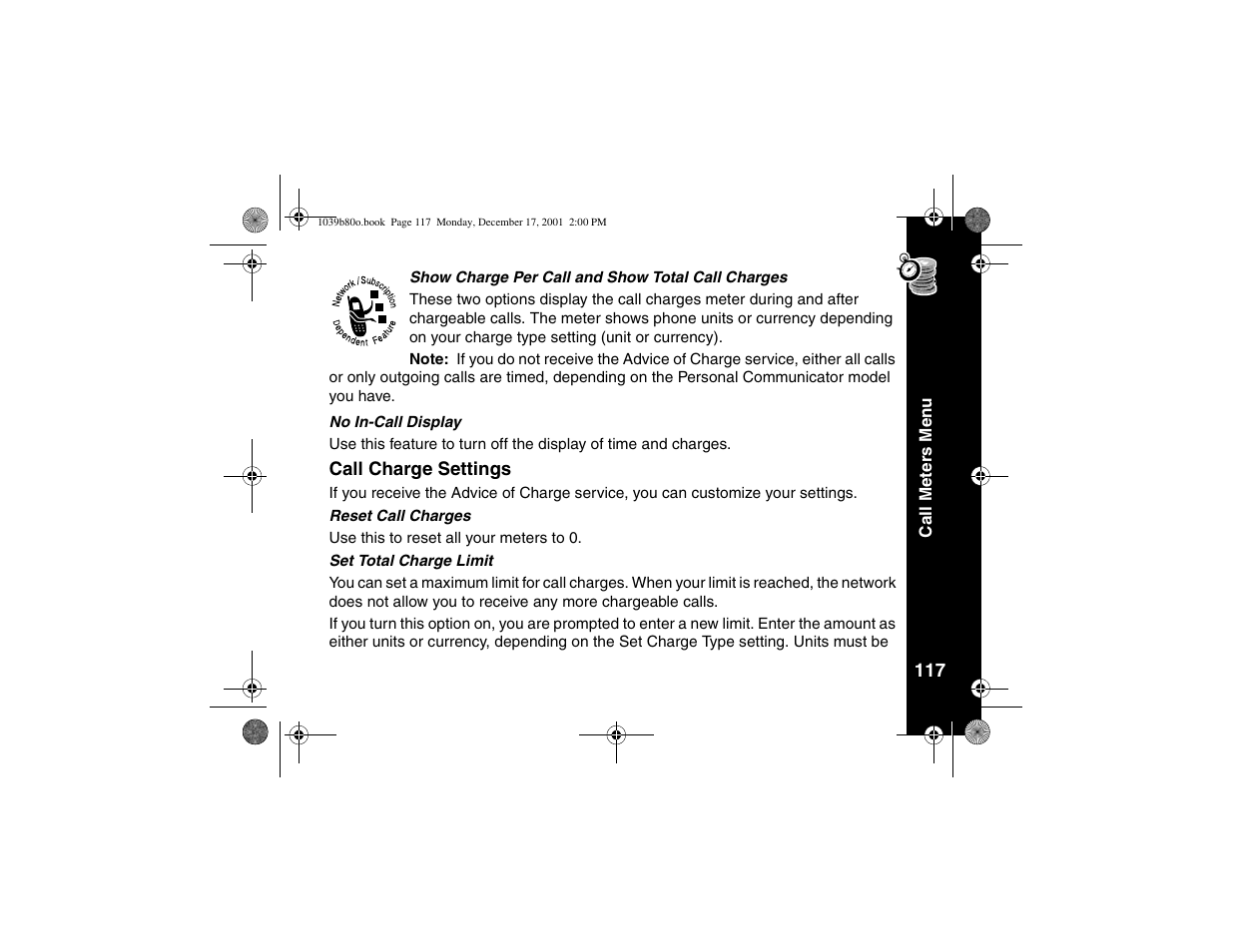 Call charge settings | Motorola V101 User Manual | Page 121 / 178