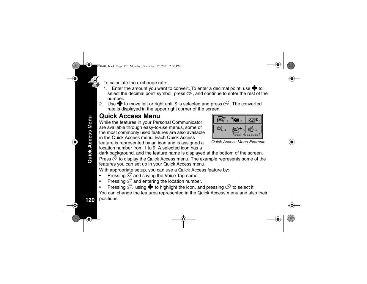 Quick access menu | Motorola V101 User Manual | Page 124 / 178