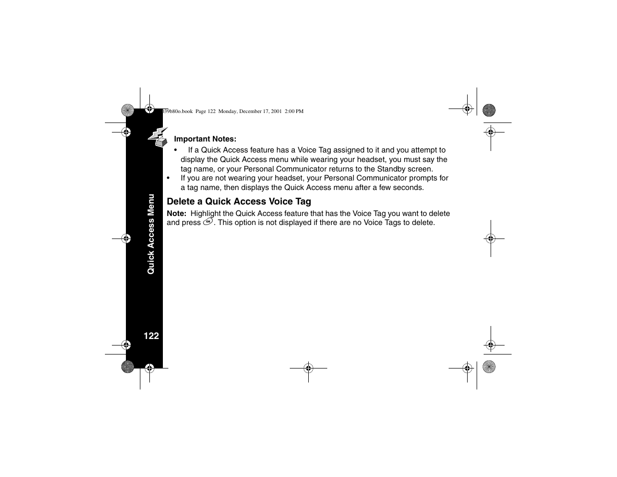 Delete a quick access voice tag, Delete a quick access voice | Motorola V101 User Manual | Page 126 / 178