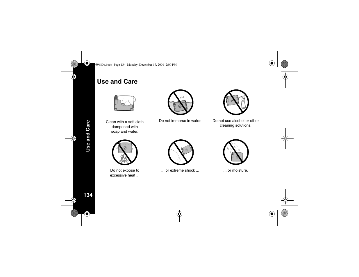 Use and care | Motorola V101 User Manual | Page 138 / 178