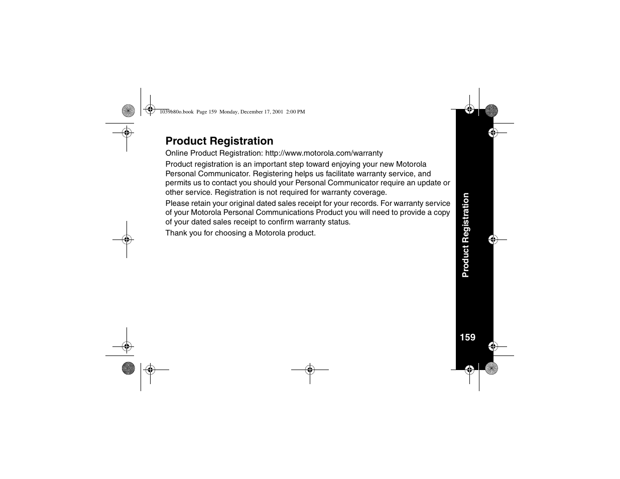 Product registration | Motorola V101 User Manual | Page 163 / 178