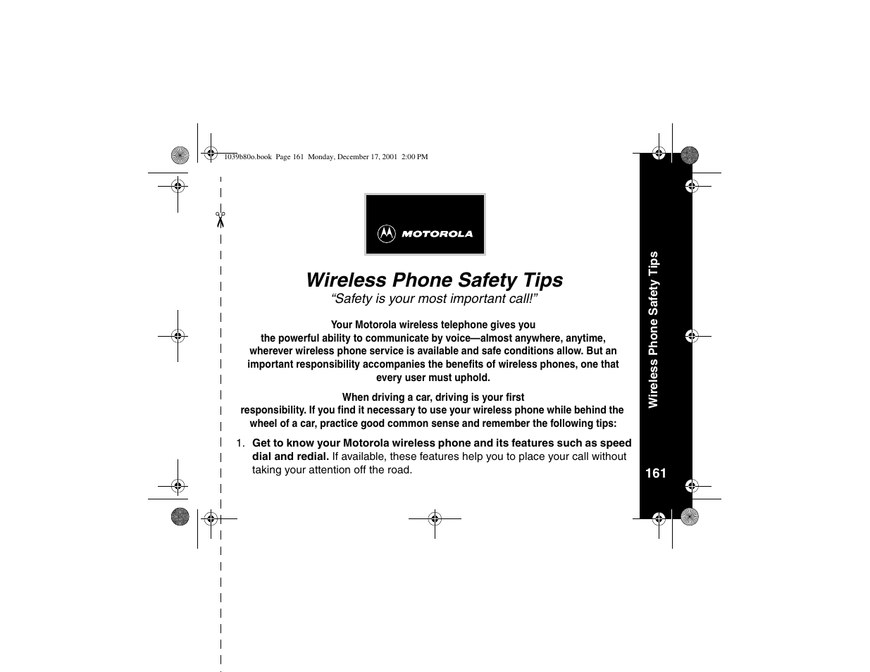 Wireless phone safety tips, Ireless phone safety tips | Motorola V101 User Manual | Page 165 / 178