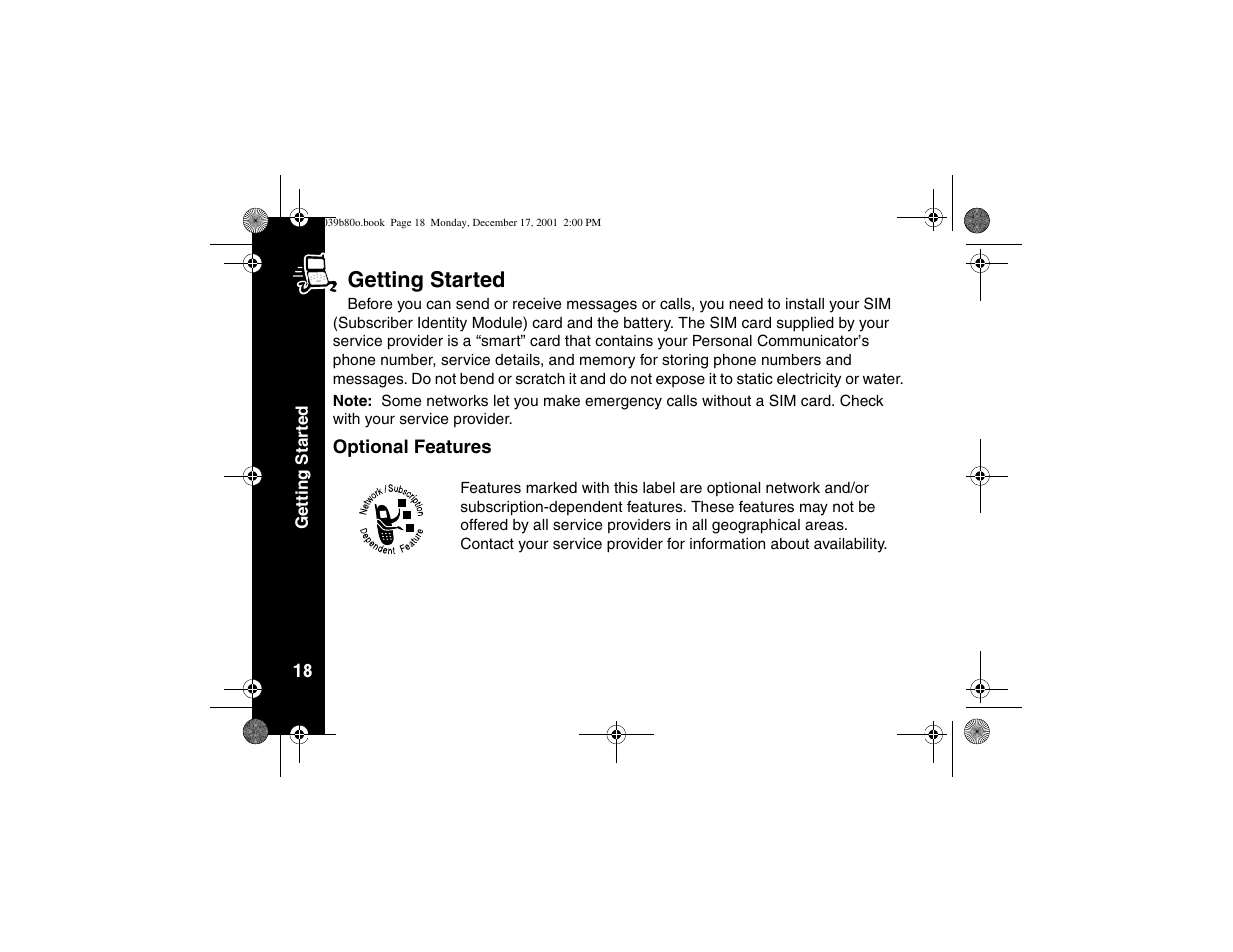 Getting started, Optional features | Motorola V101 User Manual | Page 22 / 178