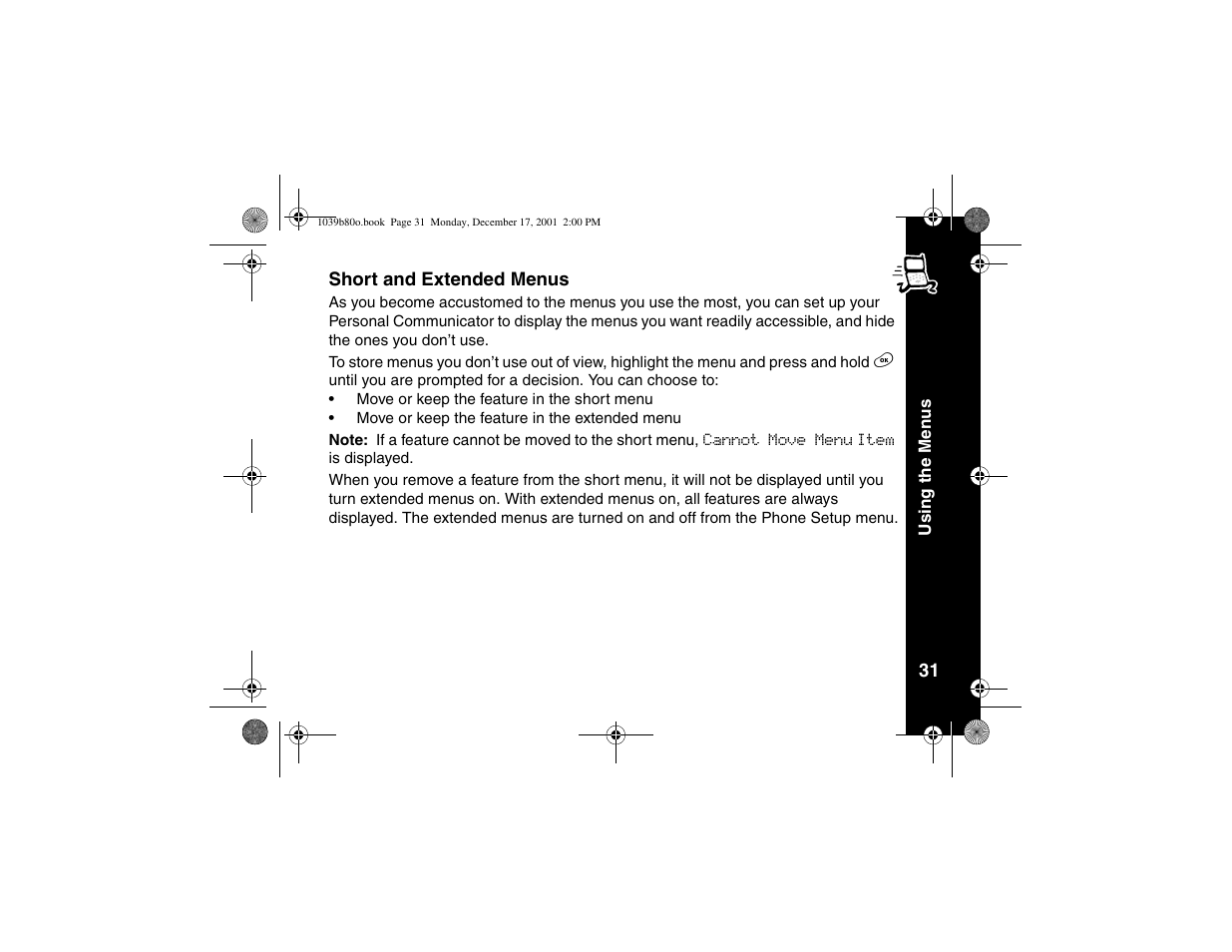 Short and extended menus | Motorola V101 User Manual | Page 35 / 178