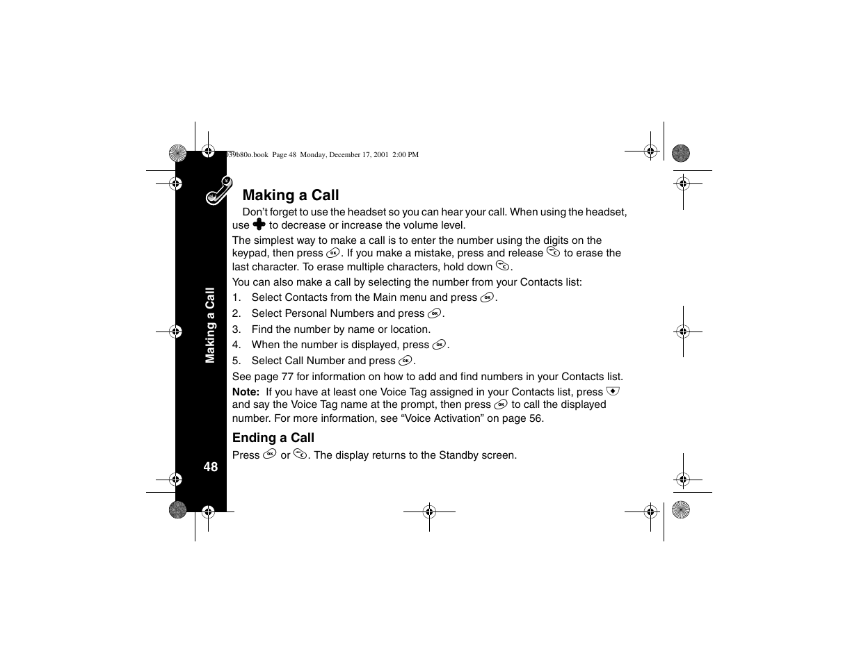 Making a call, Ending a call | Motorola V101 User Manual | Page 52 / 178