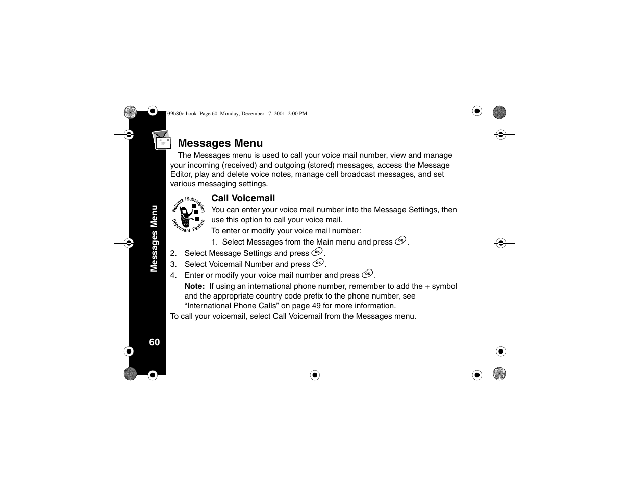 Messages menu, Call voicemail | Motorola V101 User Manual | Page 64 / 178