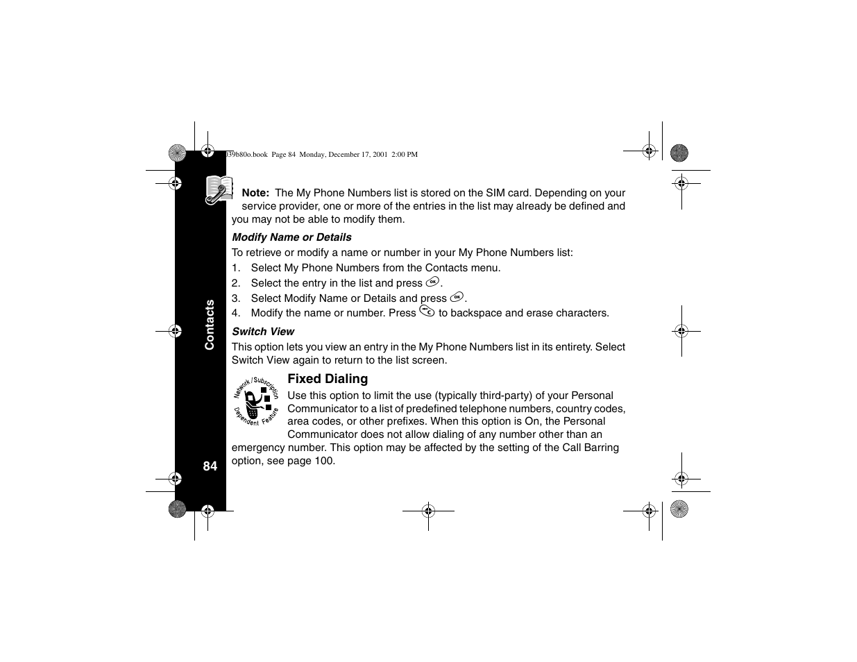 Fixed dialing | Motorola V101 User Manual | Page 88 / 178