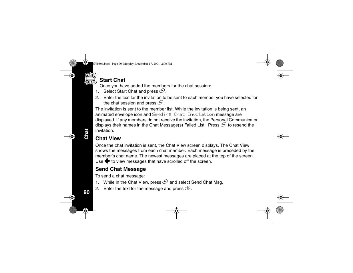 Start chat, Chat view, Send chat message | Start chat chat view send chat message | Motorola V101 User Manual | Page 94 / 178