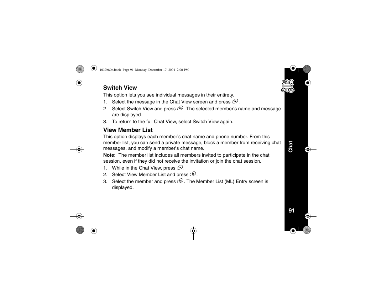 Switch view, View member list, Switch view view member list | Motorola V101 User Manual | Page 95 / 178