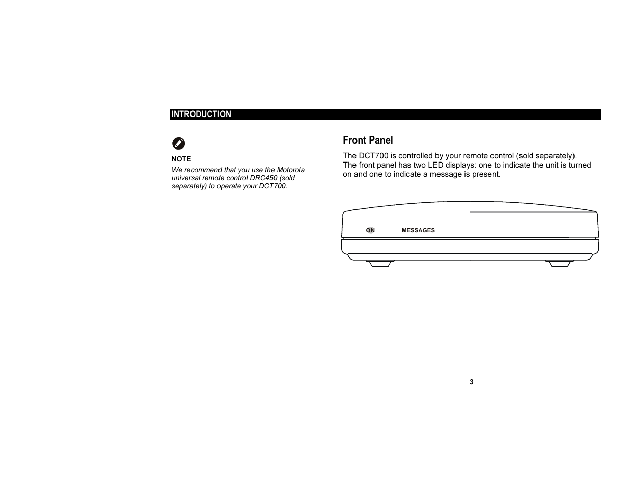 Front panel | Motorola DCT700 User Manual | Page 10 / 29