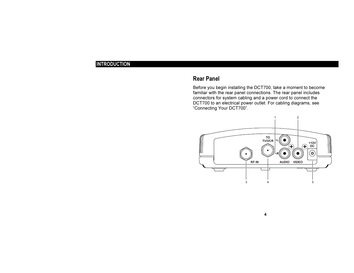 Rear panel, Introduction | Motorola DCT700 User Manual | Page 11 / 29