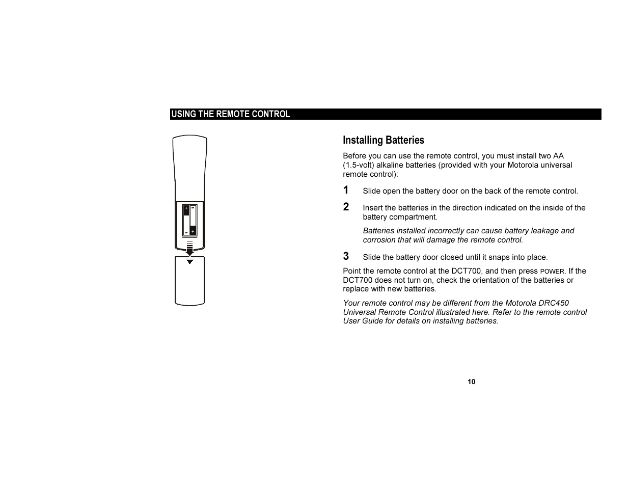 Installing batteries | Motorola DCT700 User Manual | Page 17 / 29