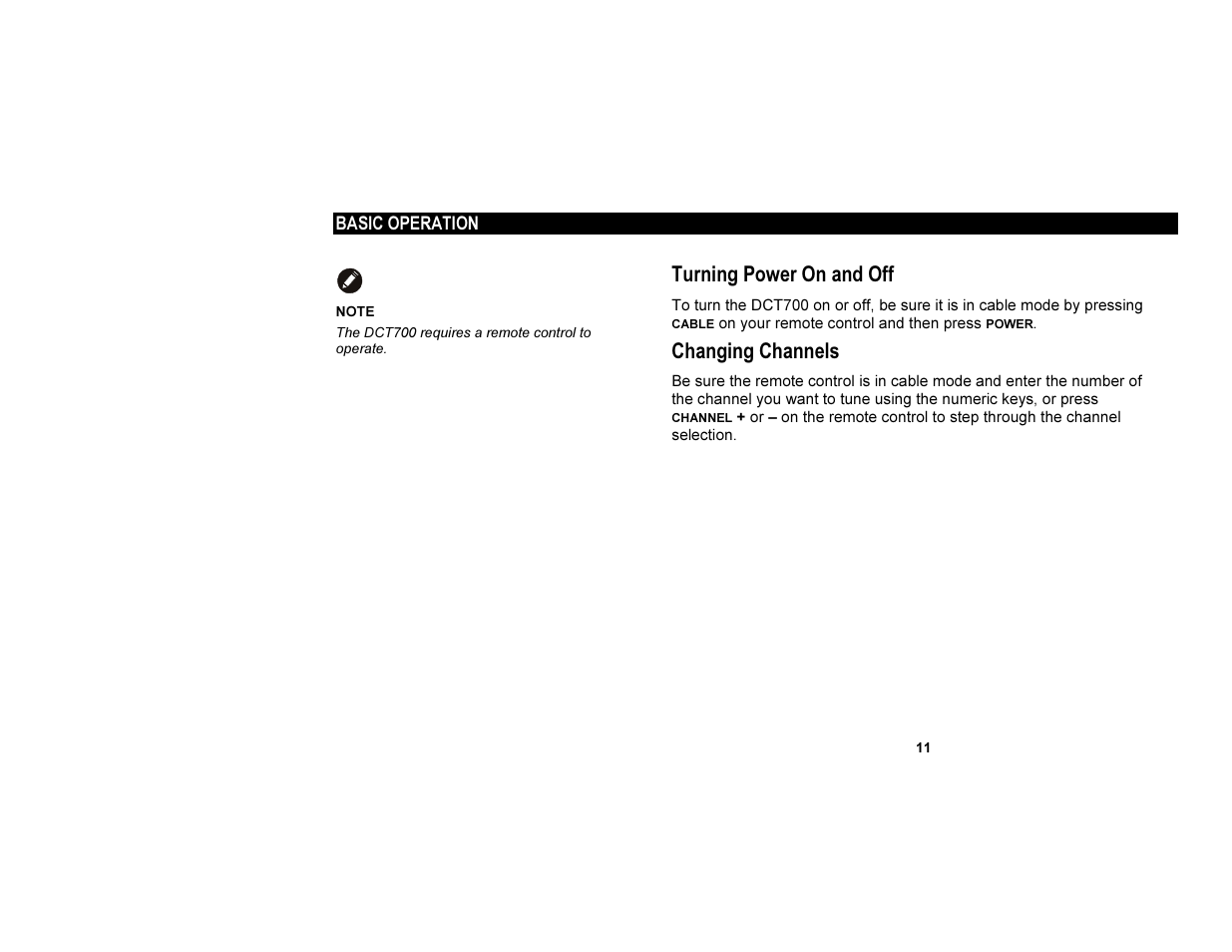 Turning power on and off, Changing channels | Motorola DCT700 User Manual | Page 18 / 29