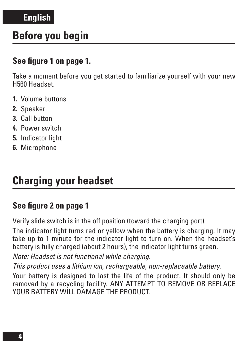 Before you begin, Charging your headset | Motorola 6803578F47 User Manual | Page 5 / 14