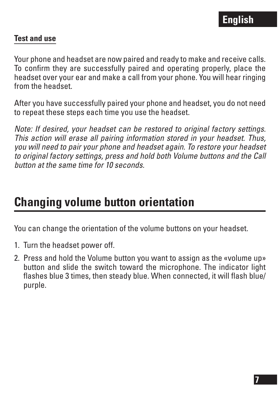 Changing volume button orientation, English | Motorola 6803578F47 User Manual | Page 8 / 14