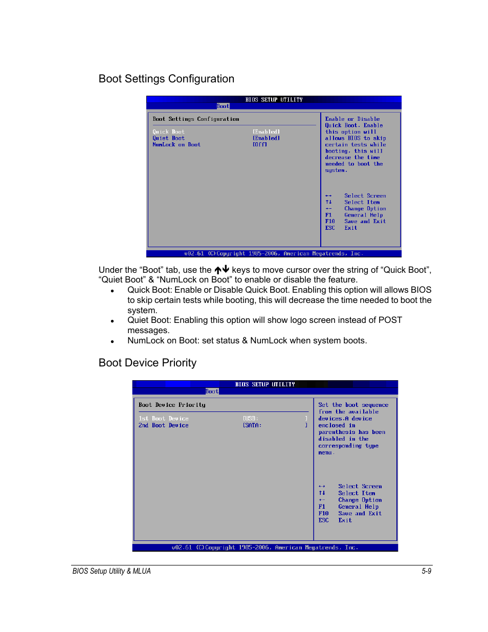 Boot settings configuration, Boot device priority | Motorola ML910 User Manual | Page 103 / 180