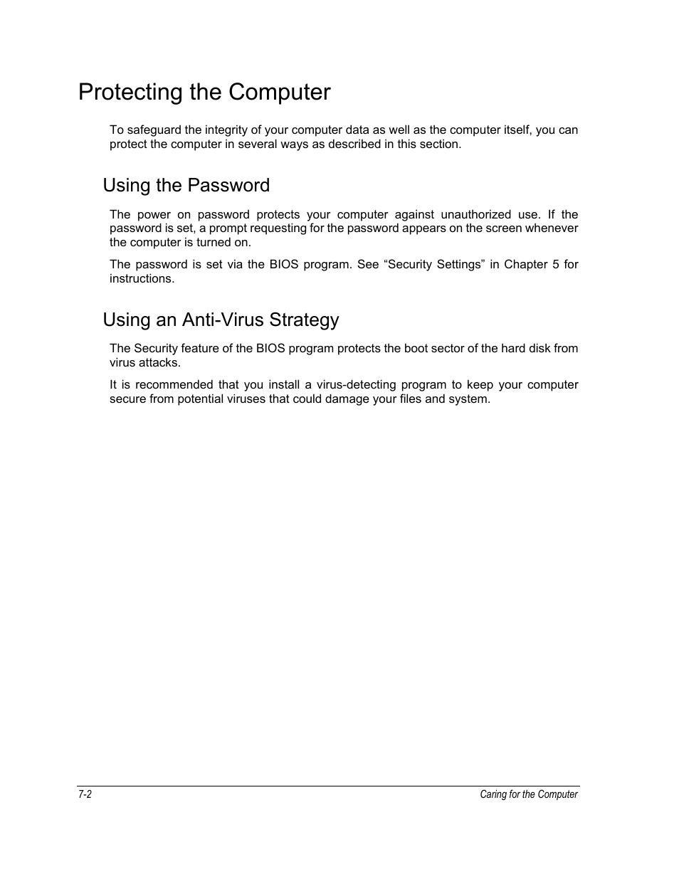 Protecting the computer, Using the password, Using an anti-virus strategy | Motorola ML910 User Manual | Page 120 / 180