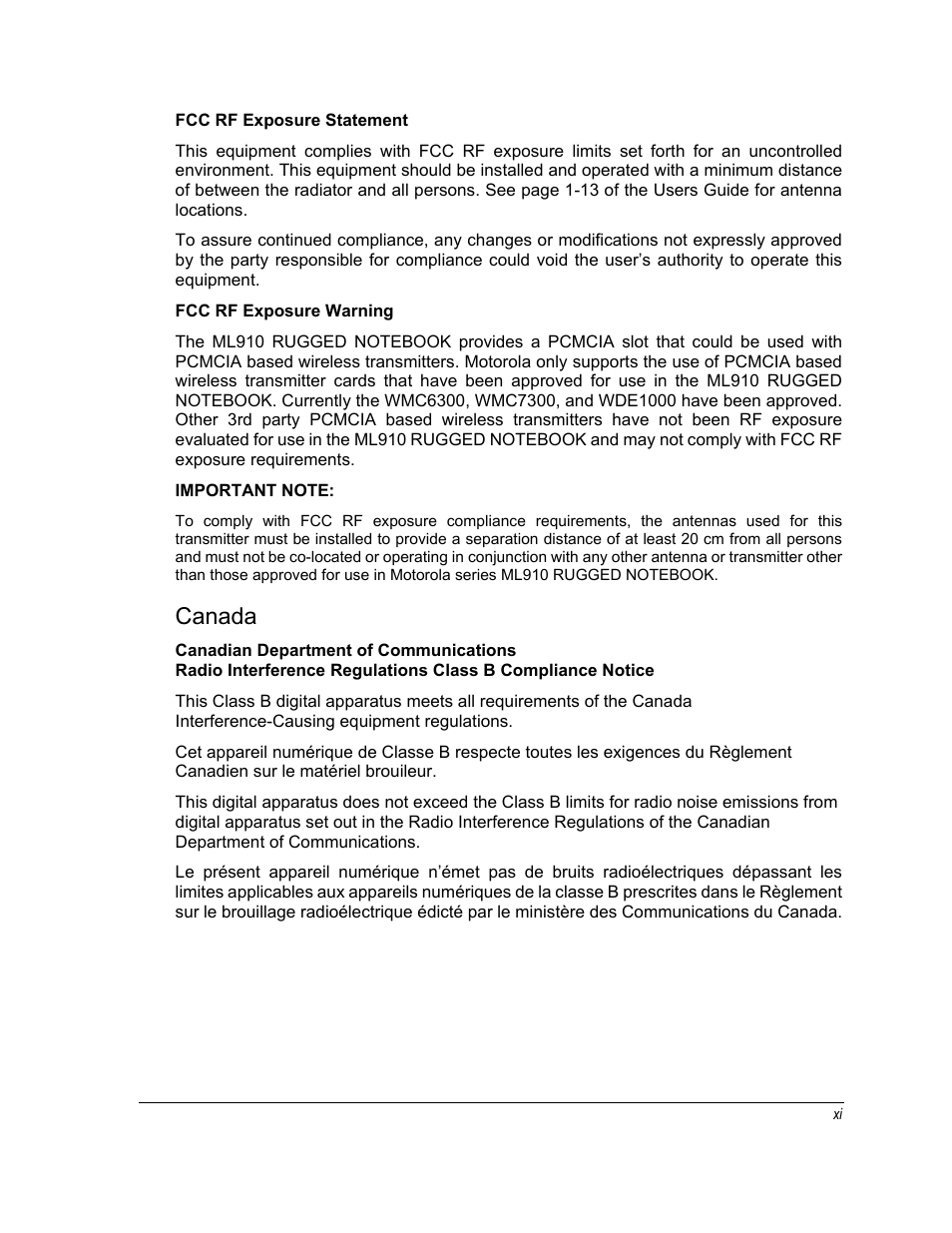 Canada | Motorola ML910 User Manual | Page 13 / 180