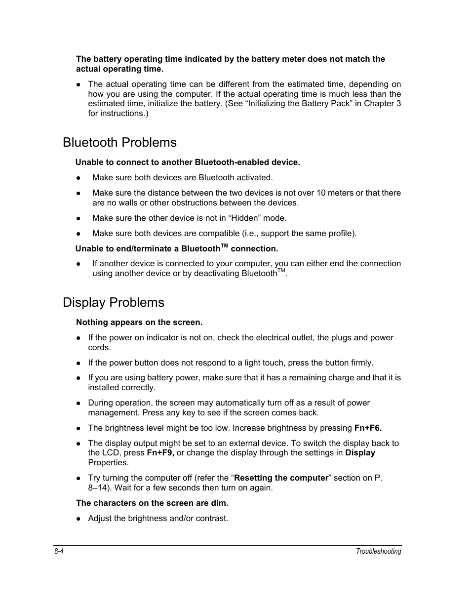 Bluetooth problems, Display problems | Motorola ML910 User Manual | Page 130 / 180