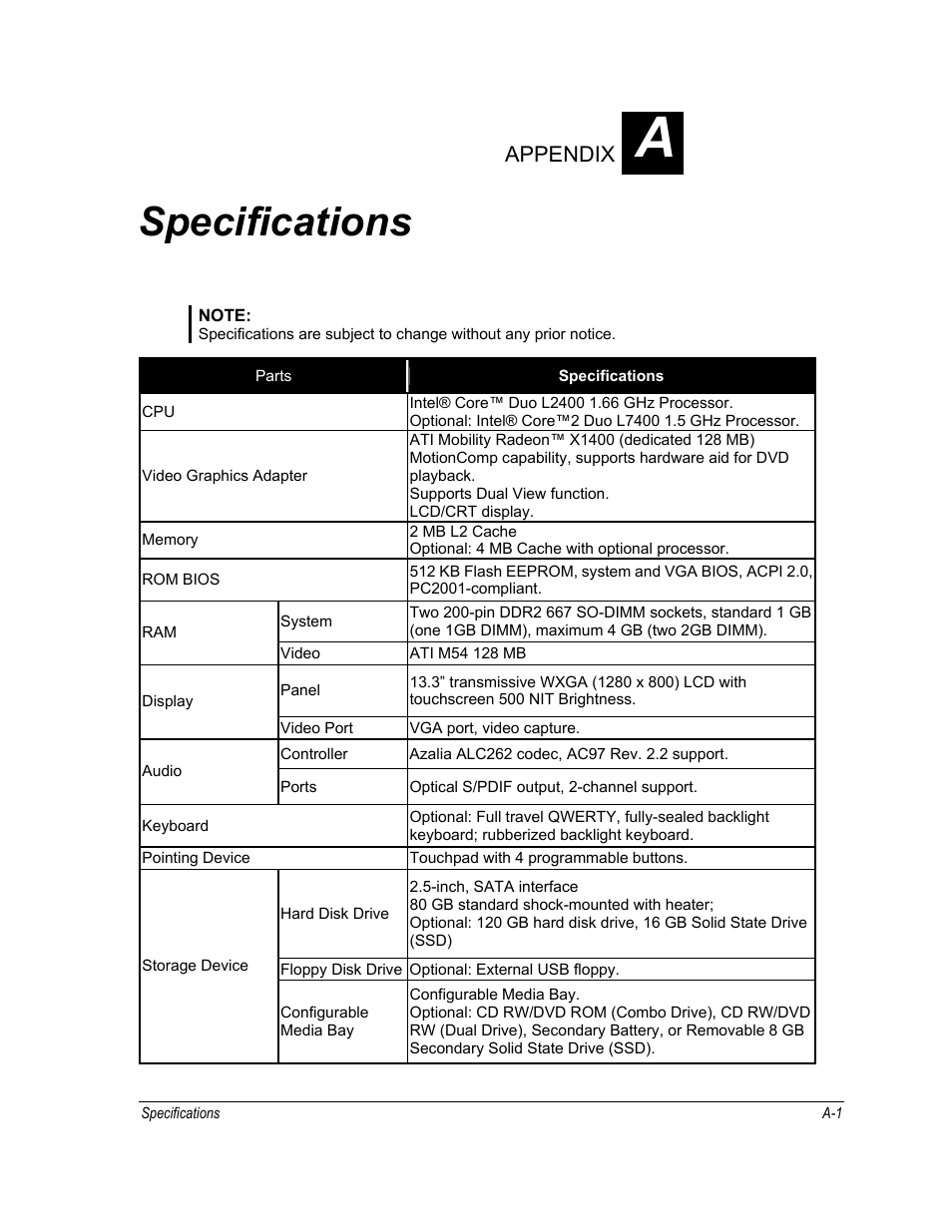 Specifications, Appendix | Motorola ML910 User Manual | Page 151 / 180