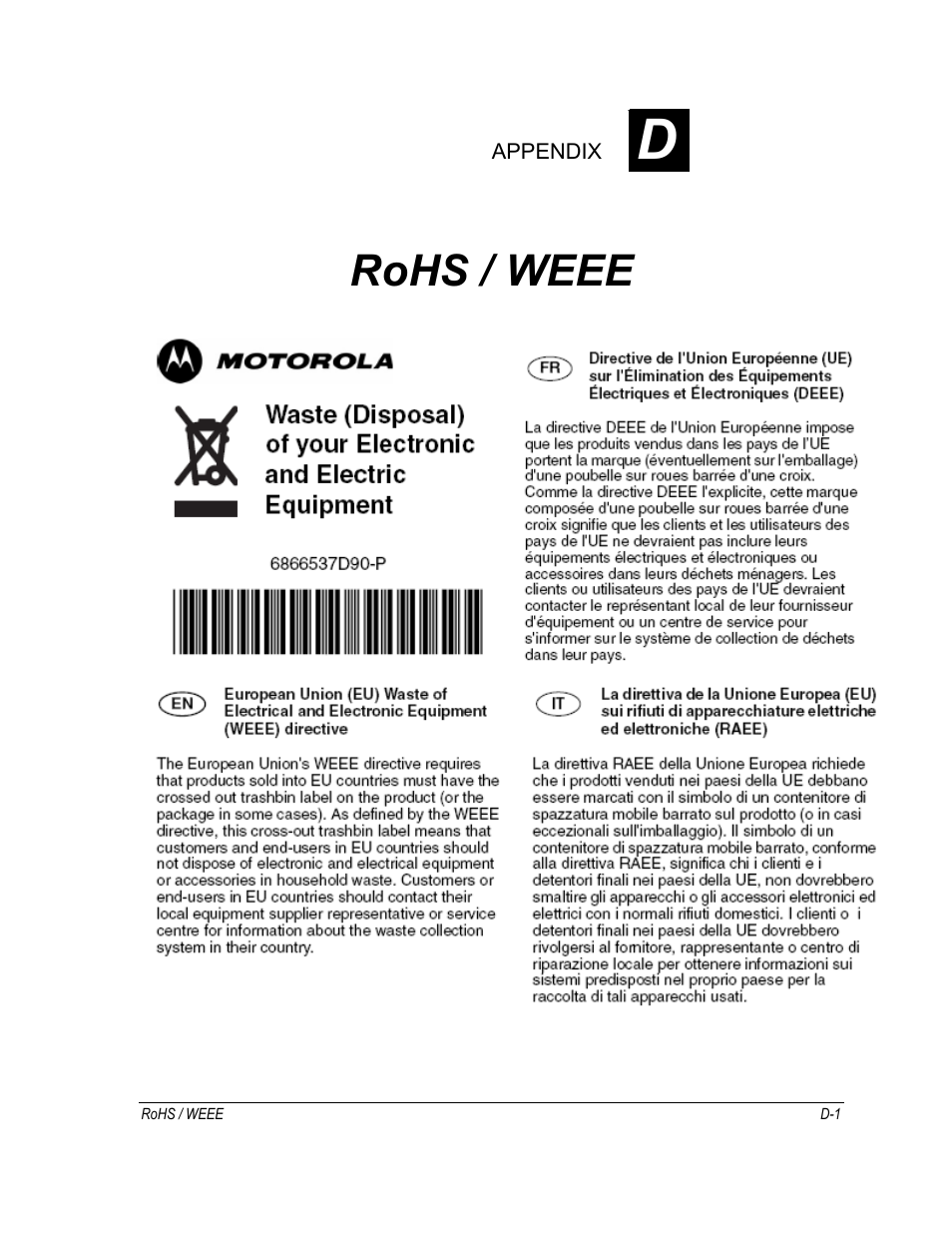 Rohs / weee | Motorola ML910 User Manual | Page 175 / 180