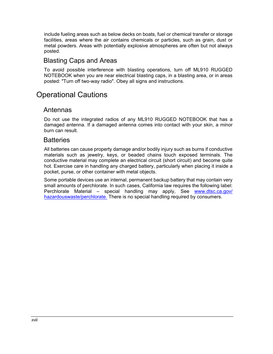 Operational cautions, Blasting caps and areas, Antennas | Batteries | Motorola ML910 User Manual | Page 20 / 180