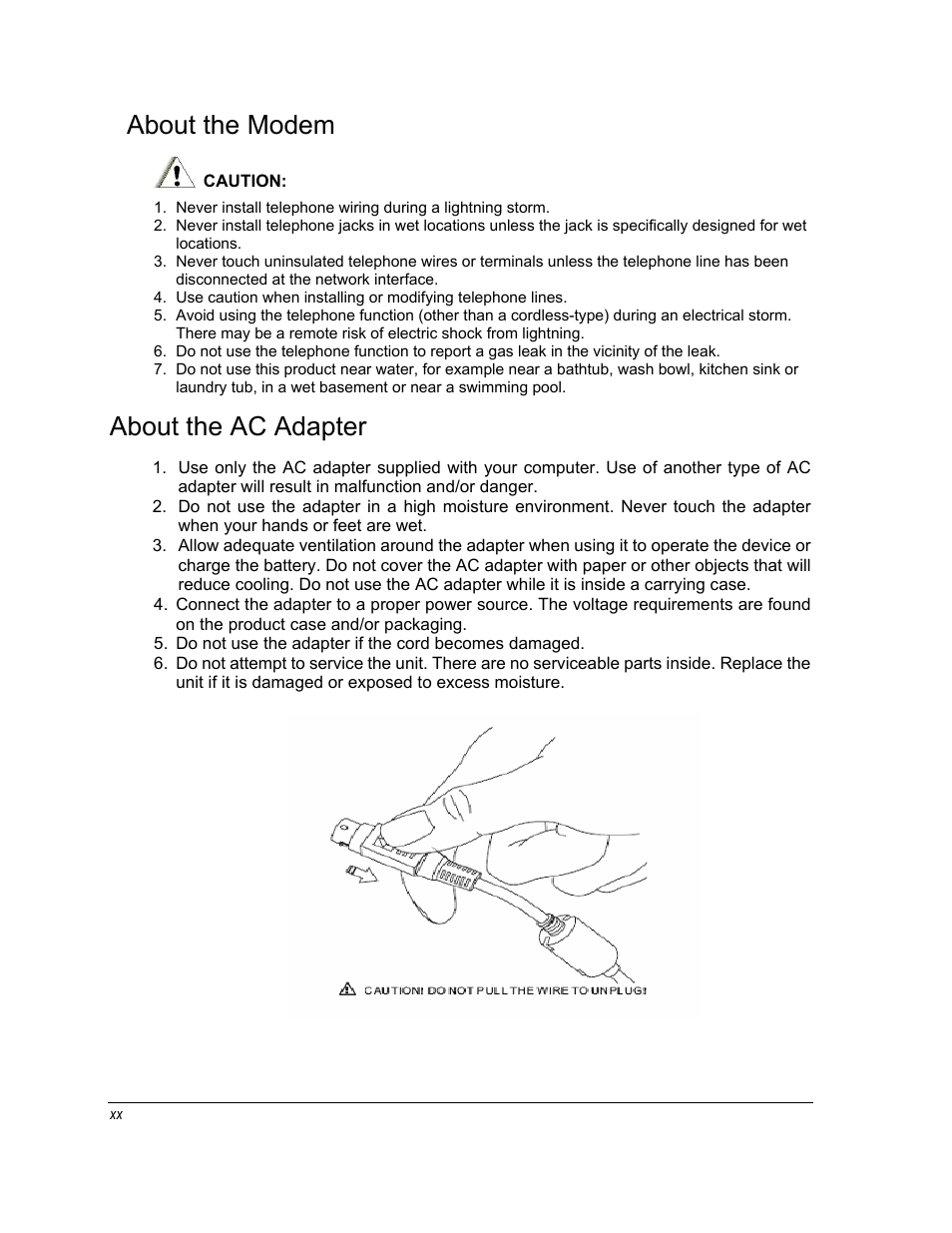 About the modem, About the ac adapter | Motorola ML910 User Manual | Page 22 / 180