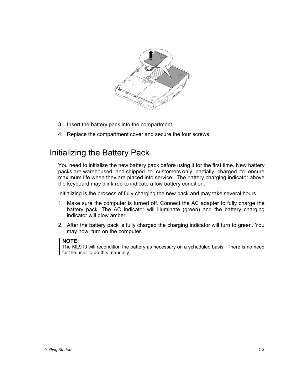 Initializing the battery pack | Motorola ML910 User Manual | Page 31 / 180
