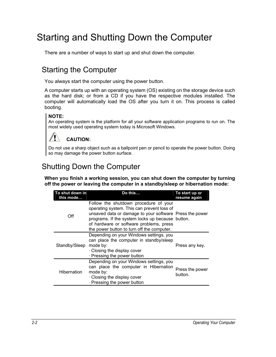 Starting and shutting down the computer, Starting the computer, Shutting down the computer | Motorola ML910 User Manual | Page 46 / 180