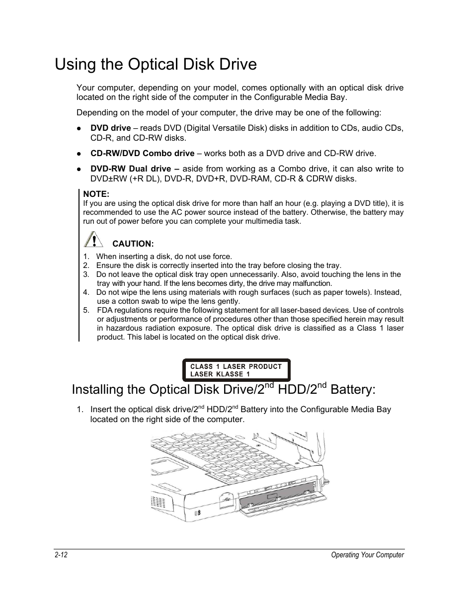 Using the optical disk drive, Hdd/2, Battery | Installing the optical disk drive/2 | Motorola ML910 User Manual | Page 56 / 180