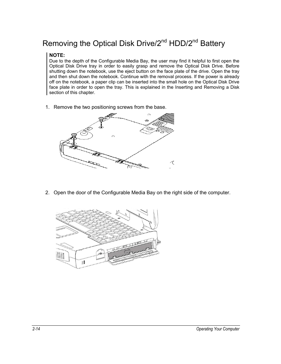Removing the optical disk drive/2, Hdd/2, Battery | Motorola ML910 User Manual | Page 58 / 180