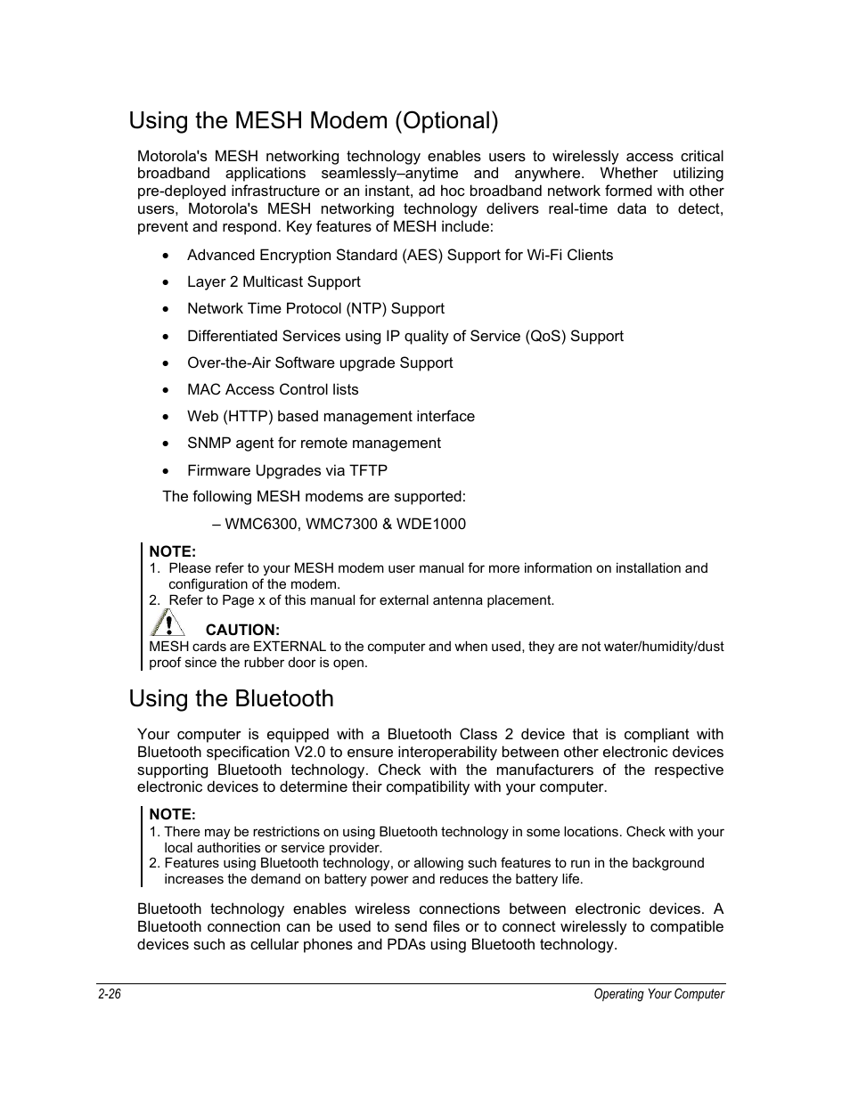 Using the mesh modem (optional), Using the bluetooth | Motorola ML910 User Manual | Page 70 / 180