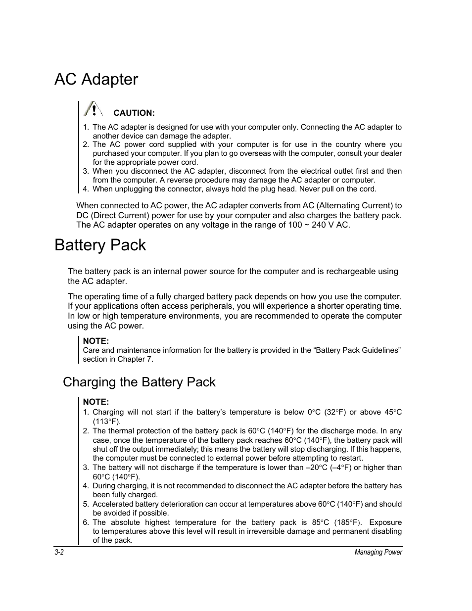 Ac adapter, Battery pack, Charging the battery pack | Motorola ML910 User Manual | Page 74 / 180