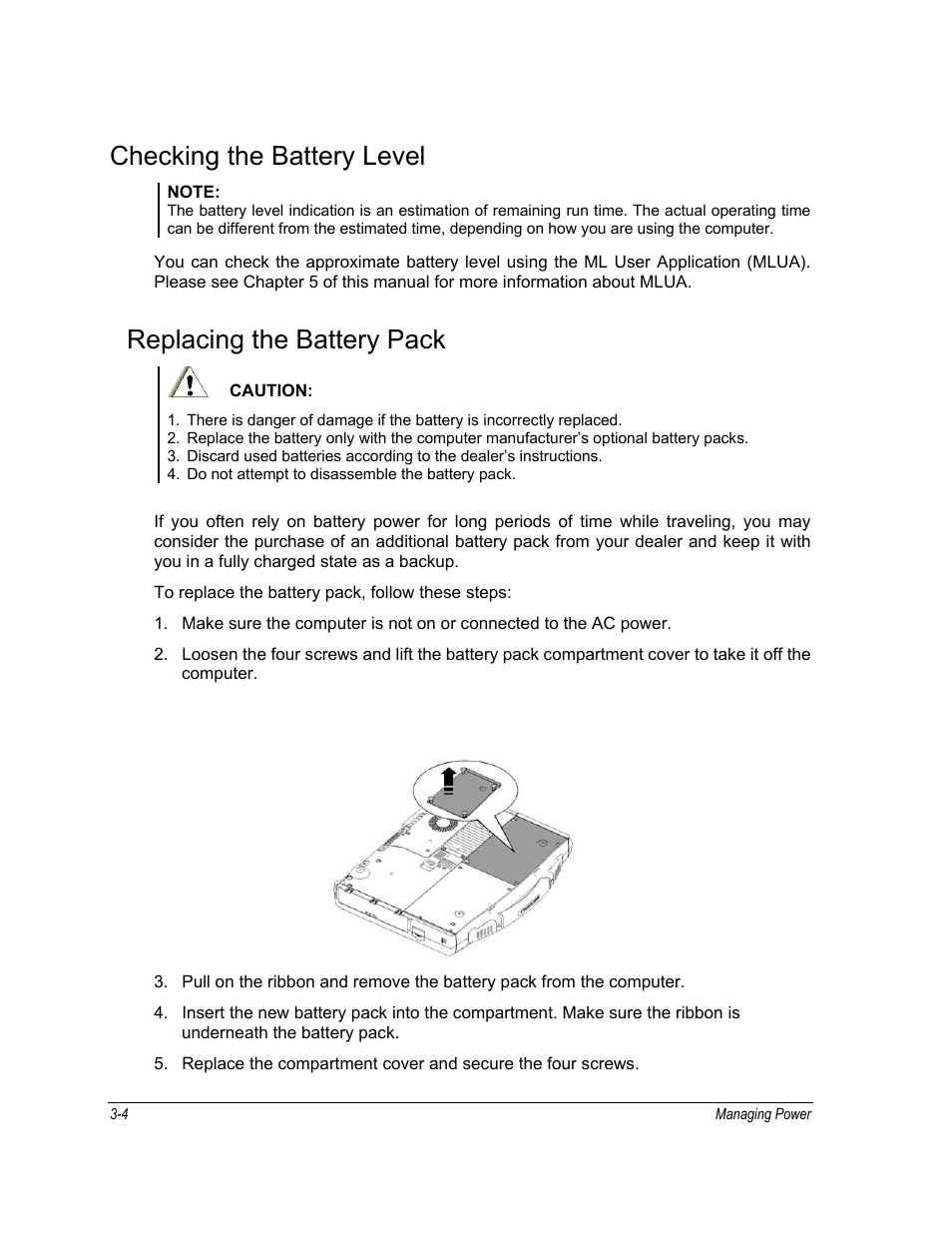 Checking the battery level, Replacing the battery pack | Motorola ML910 User Manual | Page 76 / 180