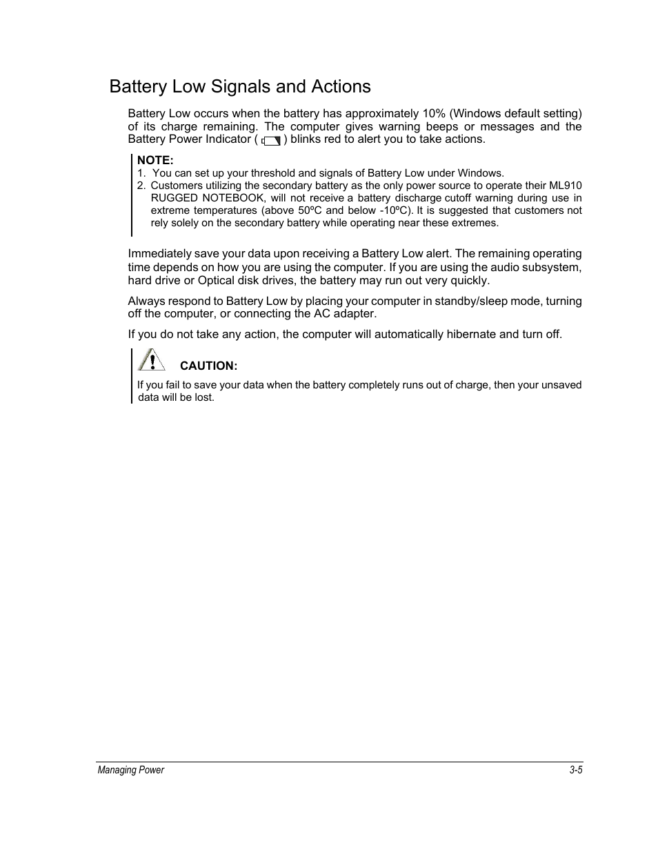 Battery low signals and actions | Motorola ML910 User Manual | Page 77 / 180